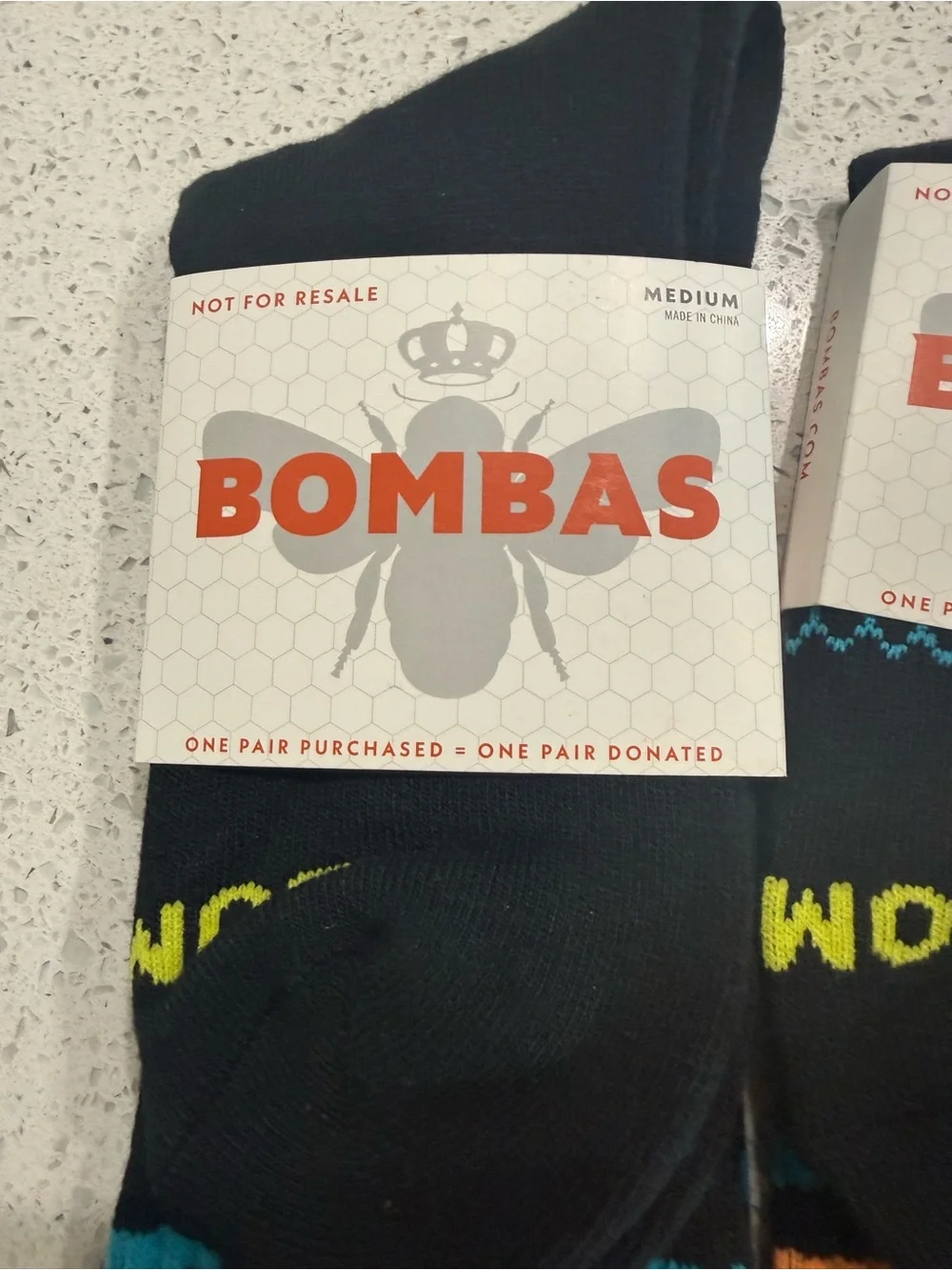 Bombas Black Crew Athletic Socks with Blue and Orange Stripes B2